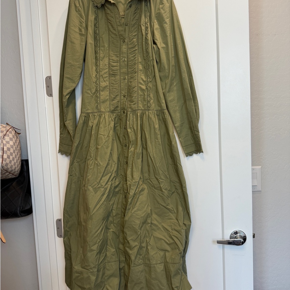 Ulla Johnson Ariane Olive Green Long Sleeve Dress - Picture 2 of 4
